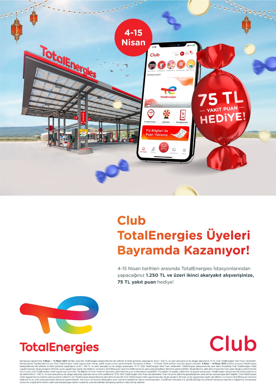 TotalEnergies istasyonlarında Club üyelerine 75 lira yakıt puan hediye