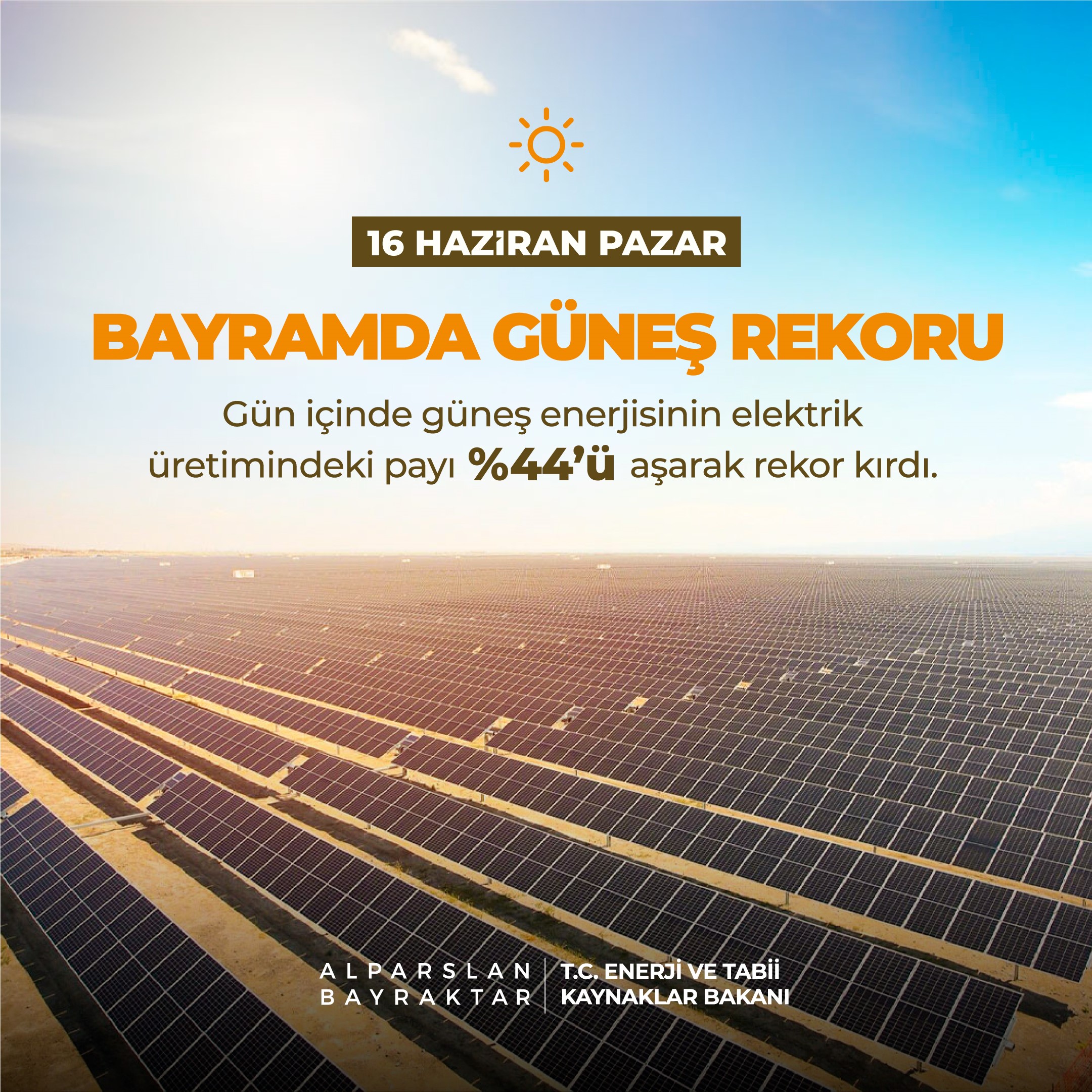 Bayramın ilk günü güneş enerjisinden elektrik üretimi rekor kırdı